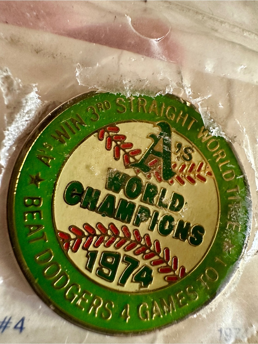 Vintage Oakland A’s 1974 World Champions Lapel Pin- Beat Dodgers #4